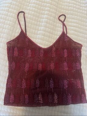 Vintage Italian Embellished Burgundy Beaded Spaghetti Strap Camisole